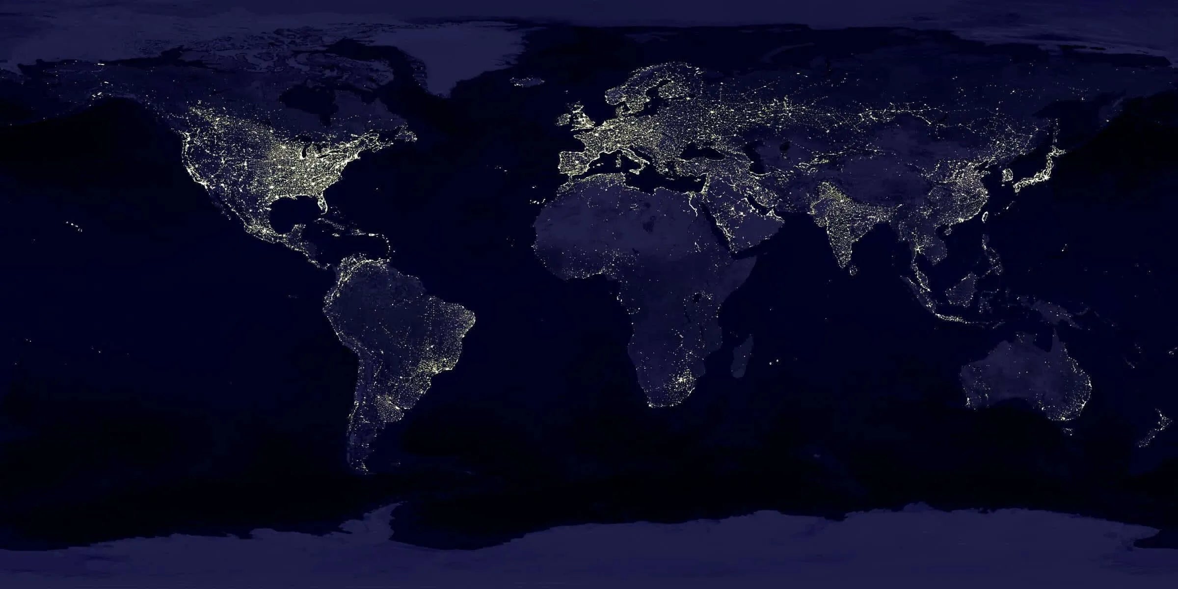 map of the world with city lights on