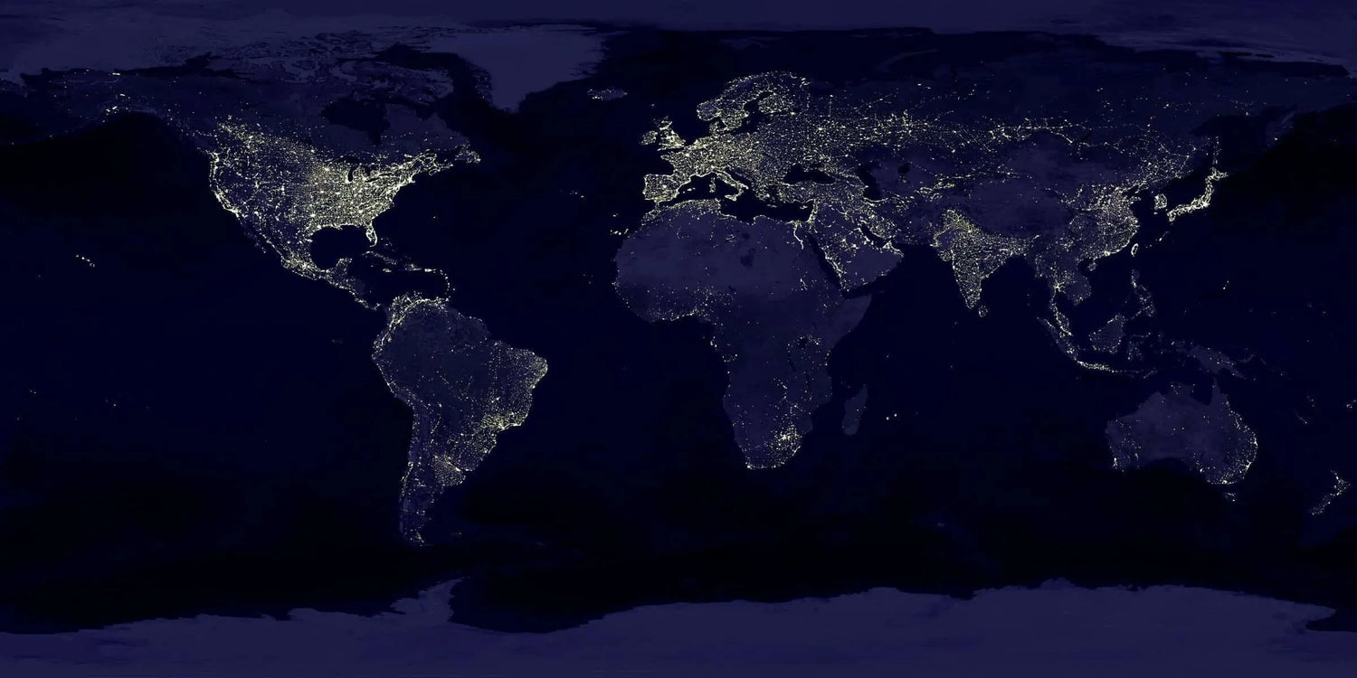 map of the world with city lights on