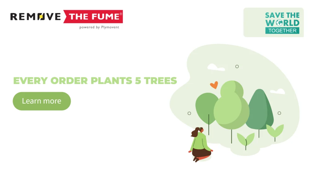 The image has the Remove The Fume logo with green text talking about EcoDrive where every order the customer places, the company plants five trees.