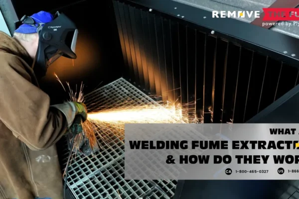 a welder welding on Remove The Fume's Downdraft table with the text "WHAT ARE WELDING FUME EXTRACTORS & HOW DO THEY WORK?"