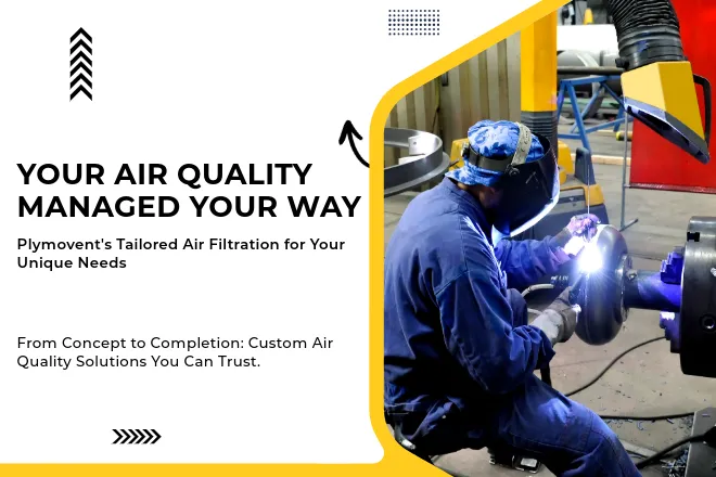 Website banner in which a man is welding with a protective mask on a while yellow Remove The Fume fume extractor arm is inhaling all the harmful fume away.