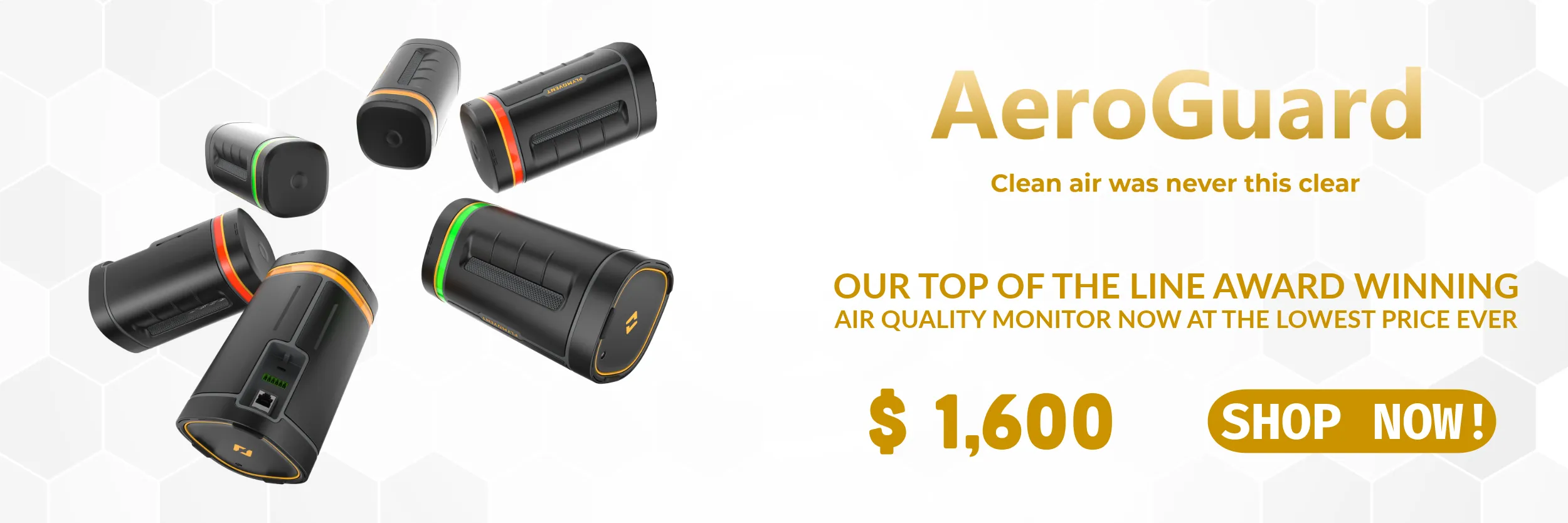 Website banner showcasing Plymovent's Aeroguard air quality monitor